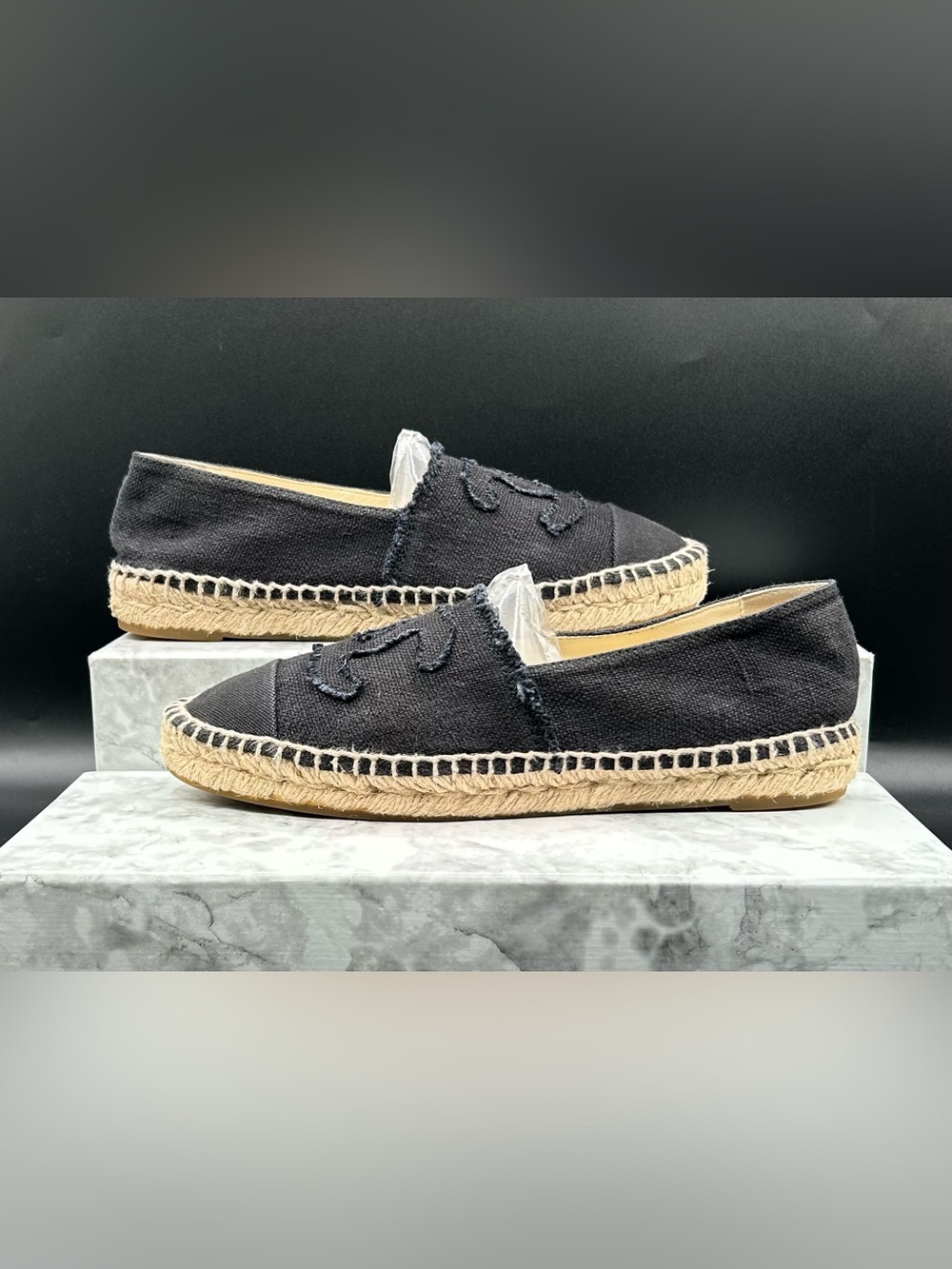 CHANEL CC Canvas Espadrille Linen  Flats Black/Charcoal color. EU Size 39 - Picture 2 of 16